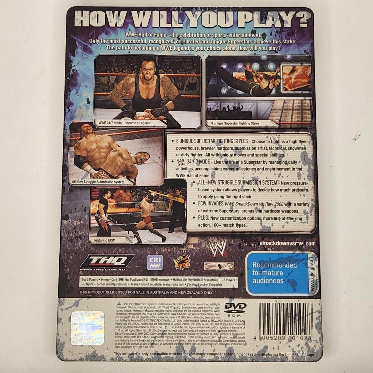 WWE Smackdown Vs Raw 2008 Steelbook PS2 Playstation 2 Game + Manual PAL