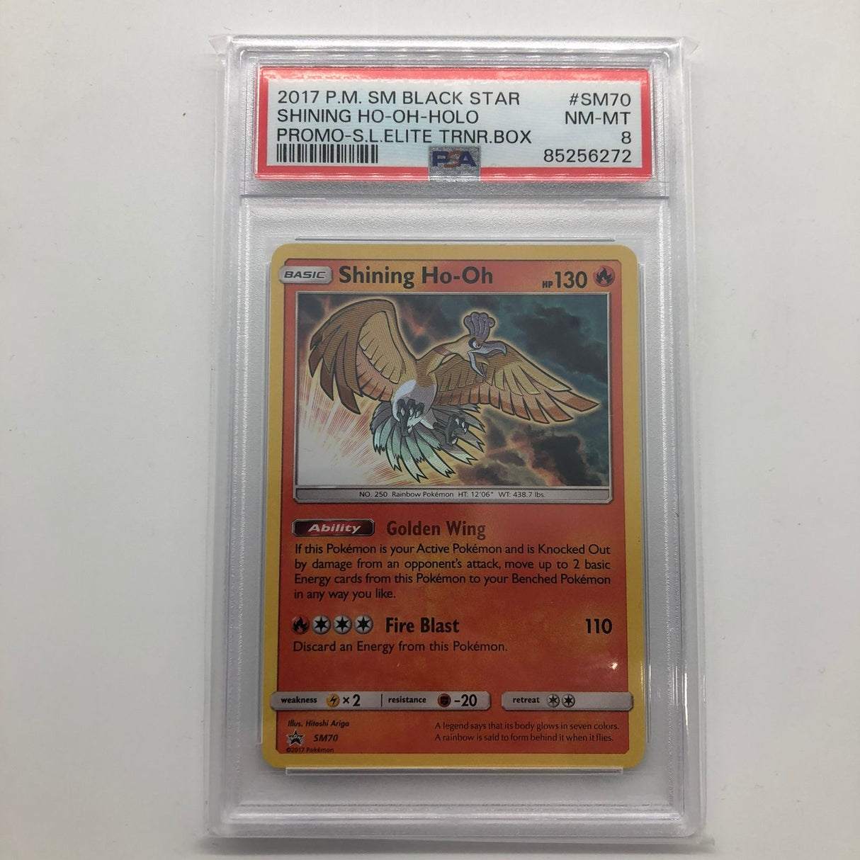 Shining Ho-Oh Pokemon Card SM70 Black Star Graded PSA 8