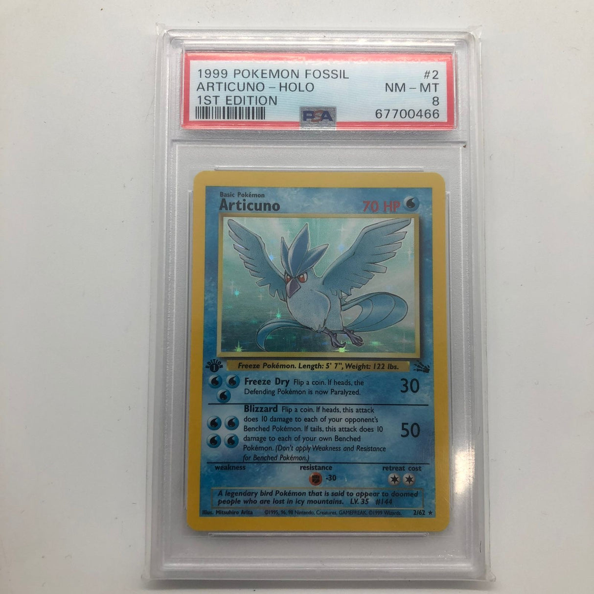 Articuno Pokemon Card 2/62 Fossil Holo Rare Graded PSA 8