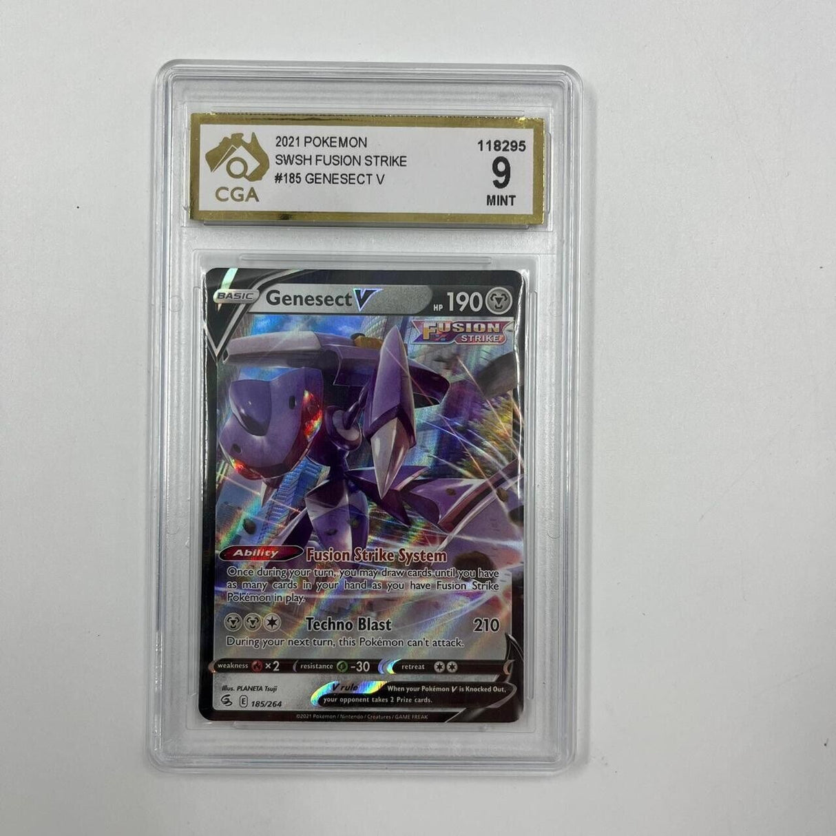 Genesect V Pokemon Card 185/264 Fusion Strike Graded CGA 9