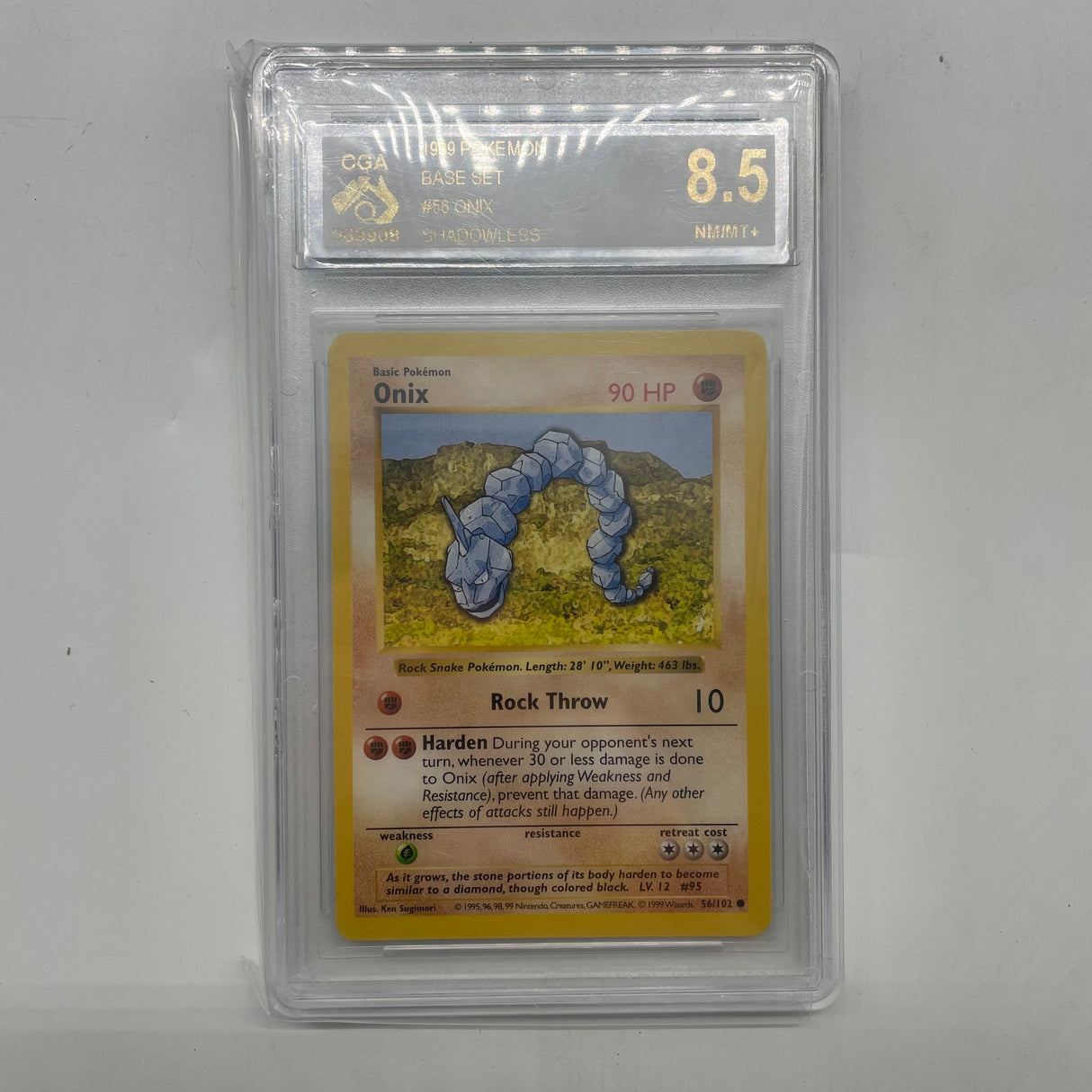 Onix Pokémon Card 56/102 Graded CGA 8.5 Shadowless Base Set 1999