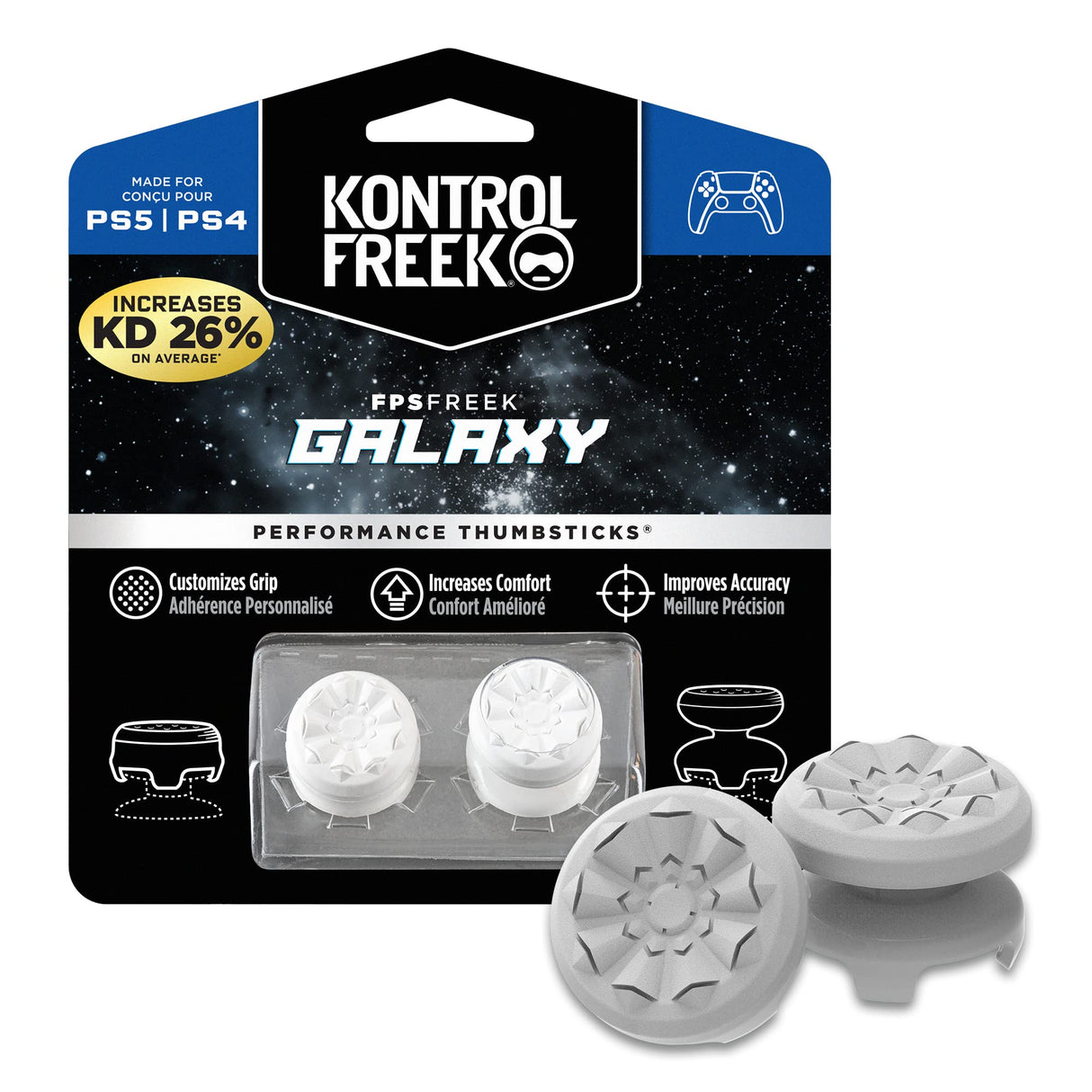 KKontrolFreek FPS Freek Galaxy white for Playstation 4/5 PS4 PS5 Performance Thumbsticks 1 High-Rise, 1 Mid-Rise White