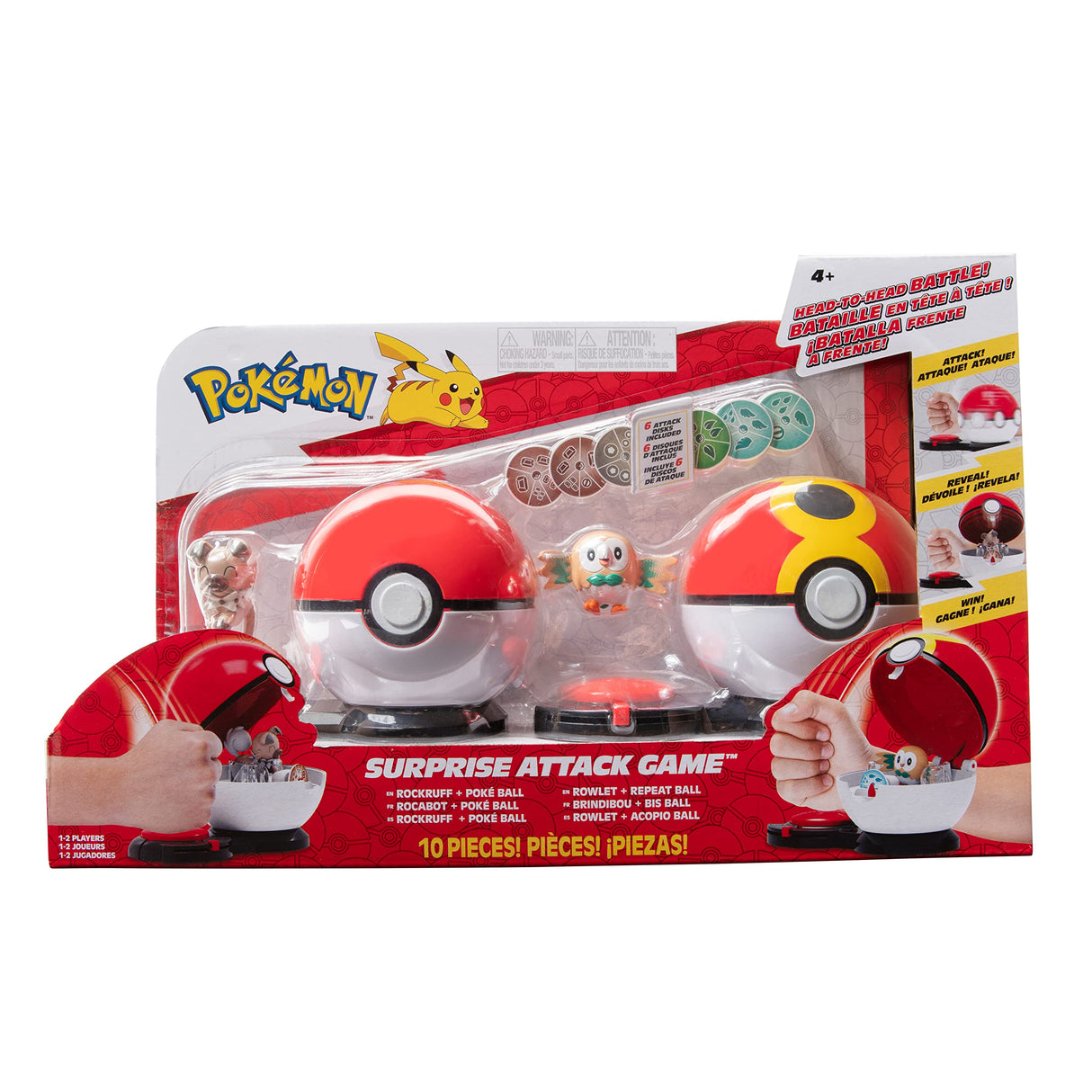 Pokémon Surprise Attack Game Rockruff & Poke Ball / Rowlet & Repeat Ball Toy