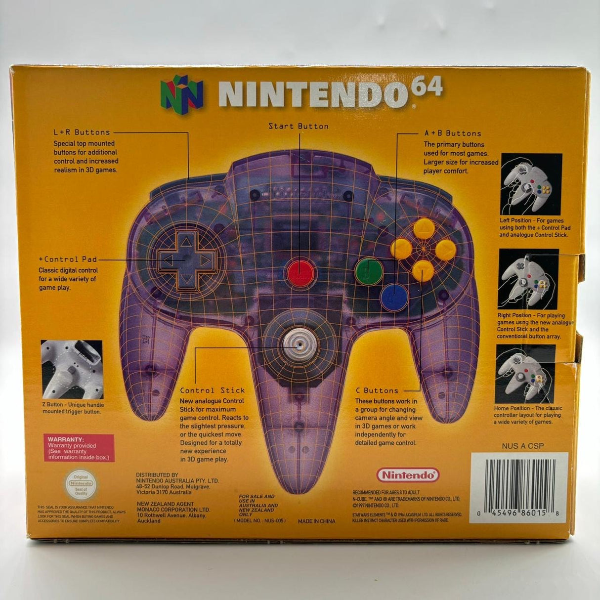 Nintendo 64 N64 Clear Purple Controller Boxed PAL