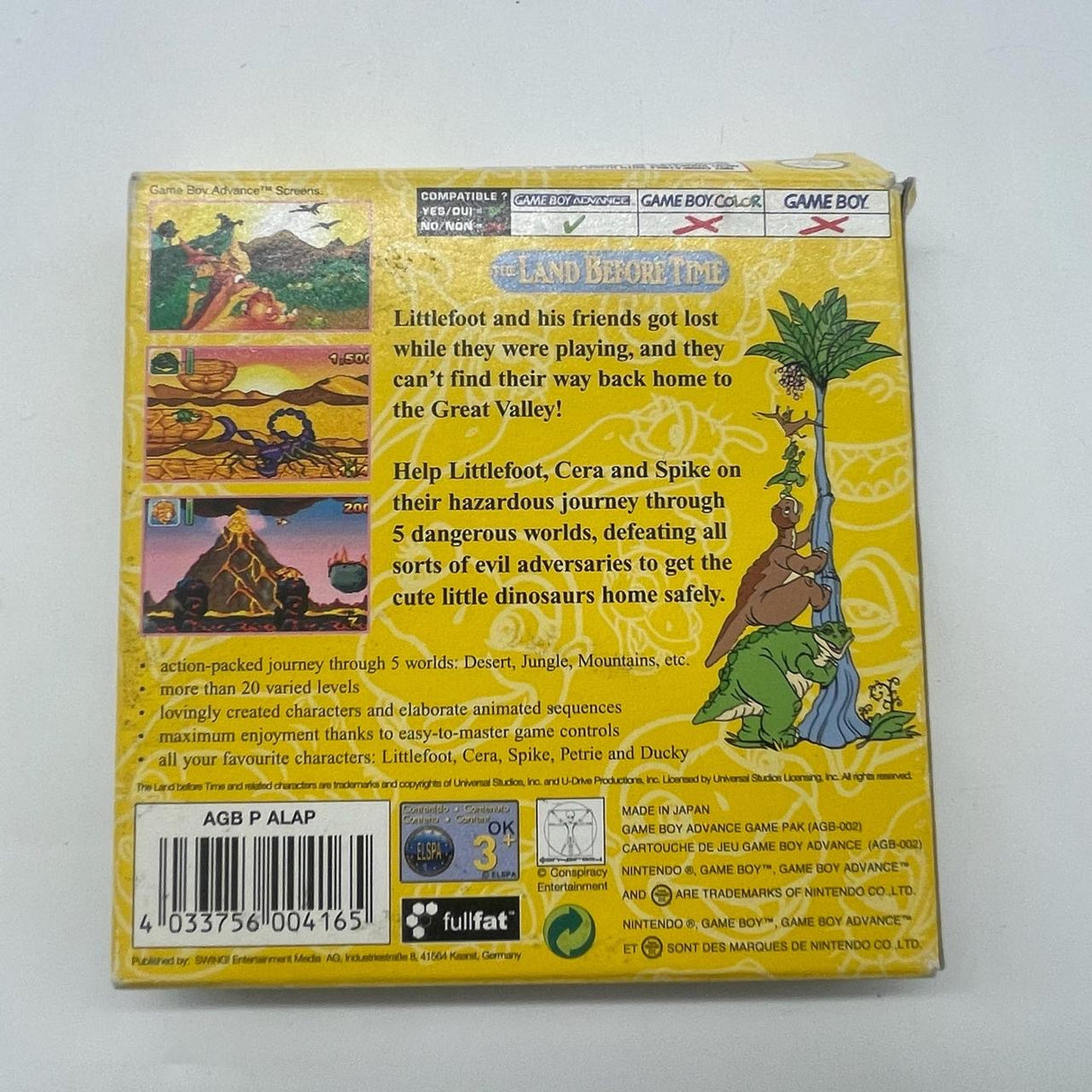 The Land Before Time Nintendo Gameboy Advance GBA Game Boxed Complete PAL