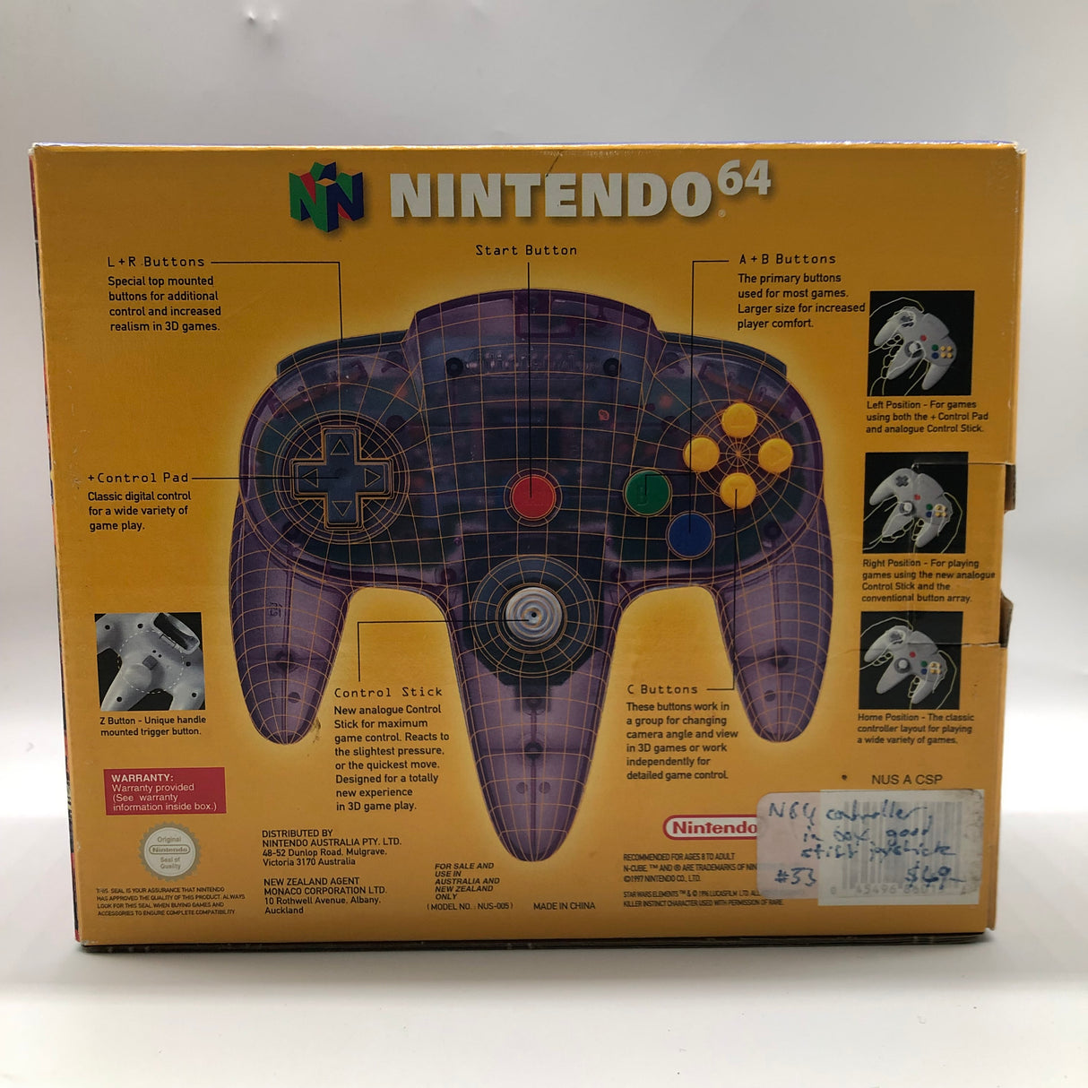Nintendo 64 N64 Clear Purple Controller Boxed PAL