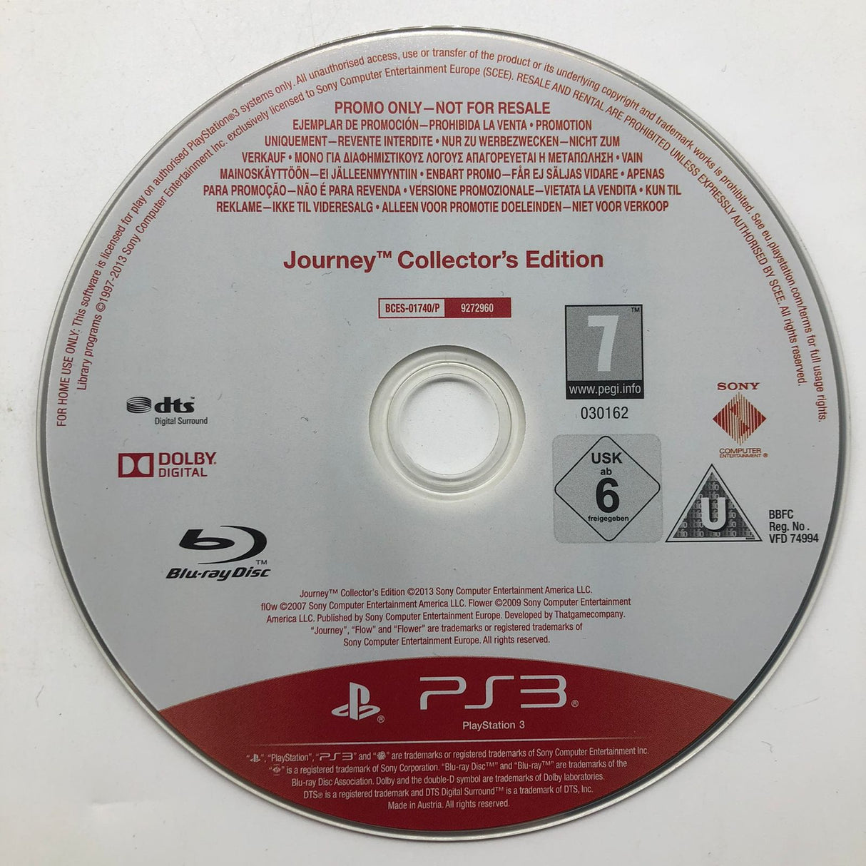 Journey Collector's Edition PS3 Playstation 3 Game Disc promo