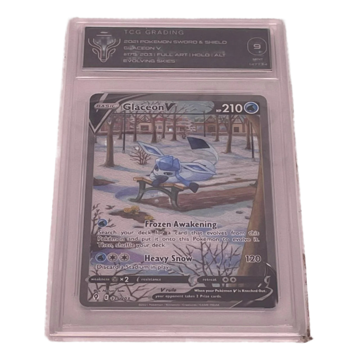 Glaceon V Pokemon Card 175/203 Sword & Shield Evolving Skies Graded 9