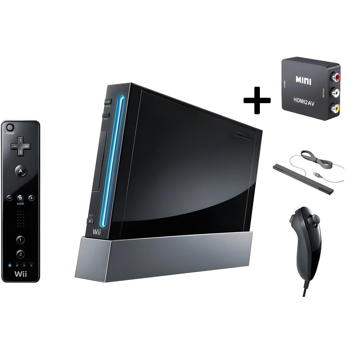Nintendo Wii Black Complete Console + HDMI Convertor