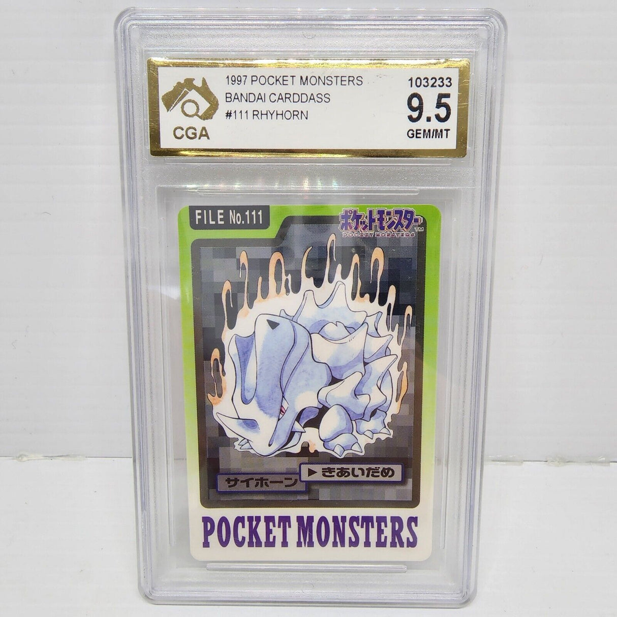 Rhyhorn Pokemon Card #111 Graded CGA 9.5 1997 Pocket Monsters Carddass