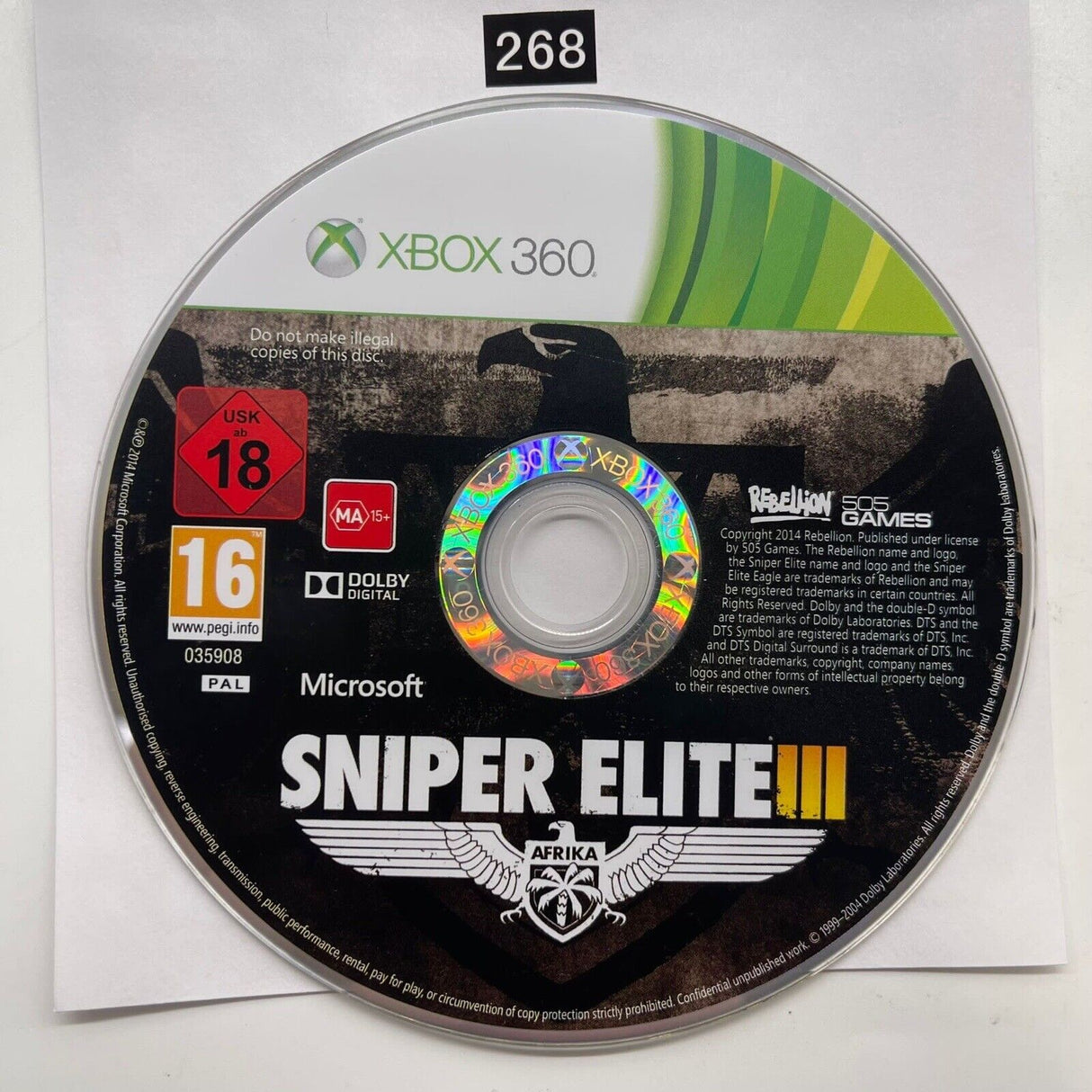 Sniper Elite III 3 Xbox 360 Game Disc Only
