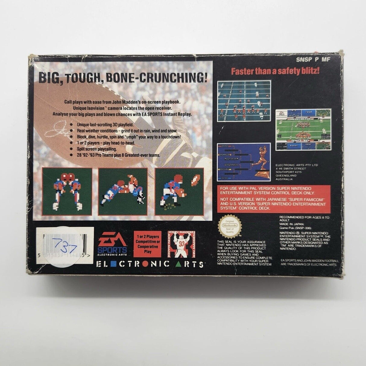 John Madden Football '93 Super Nintendo SNES Game Boxed + Manual PAL