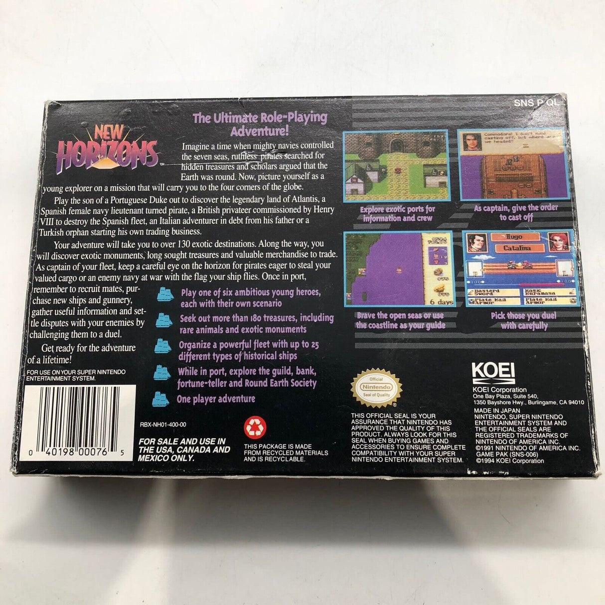 Uncharted Waters New Horizons Super Nintendo SNES Game Boxed NTSC U/C