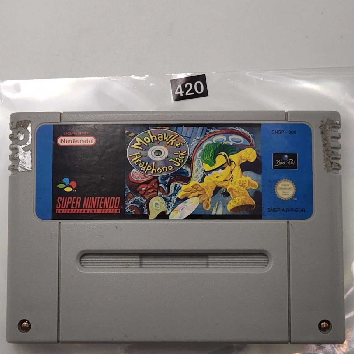 Mohawk & Headphone Jack Super Nintendo SNES Game Cartridge PAL