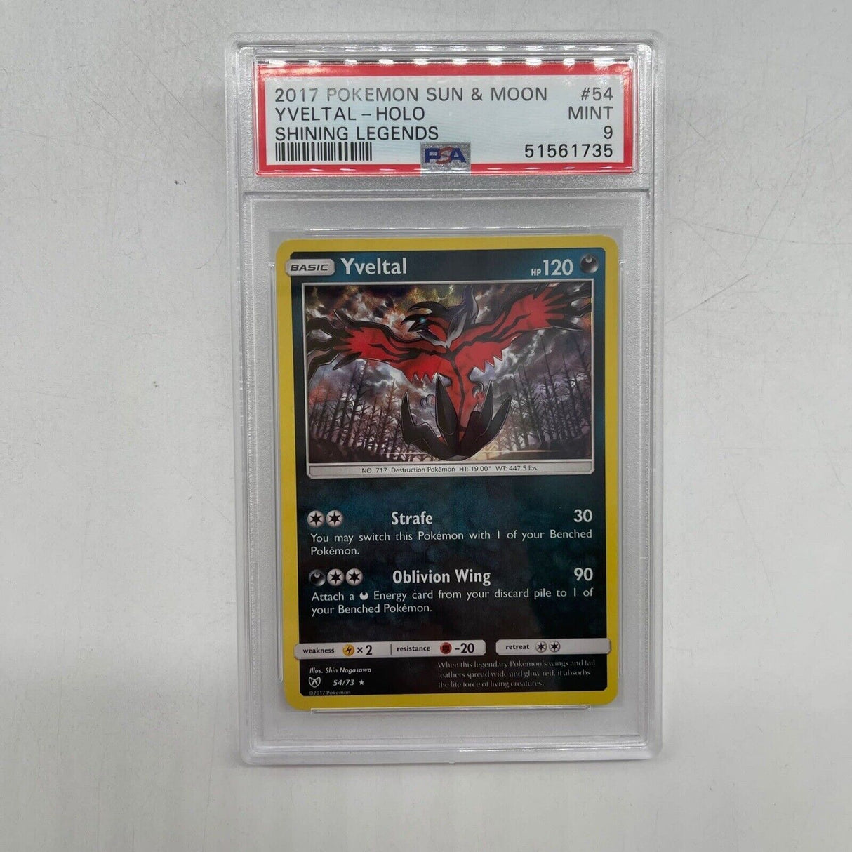 Yveltal Pokemon Card 54/73 Shining Legends Graded PSA 9