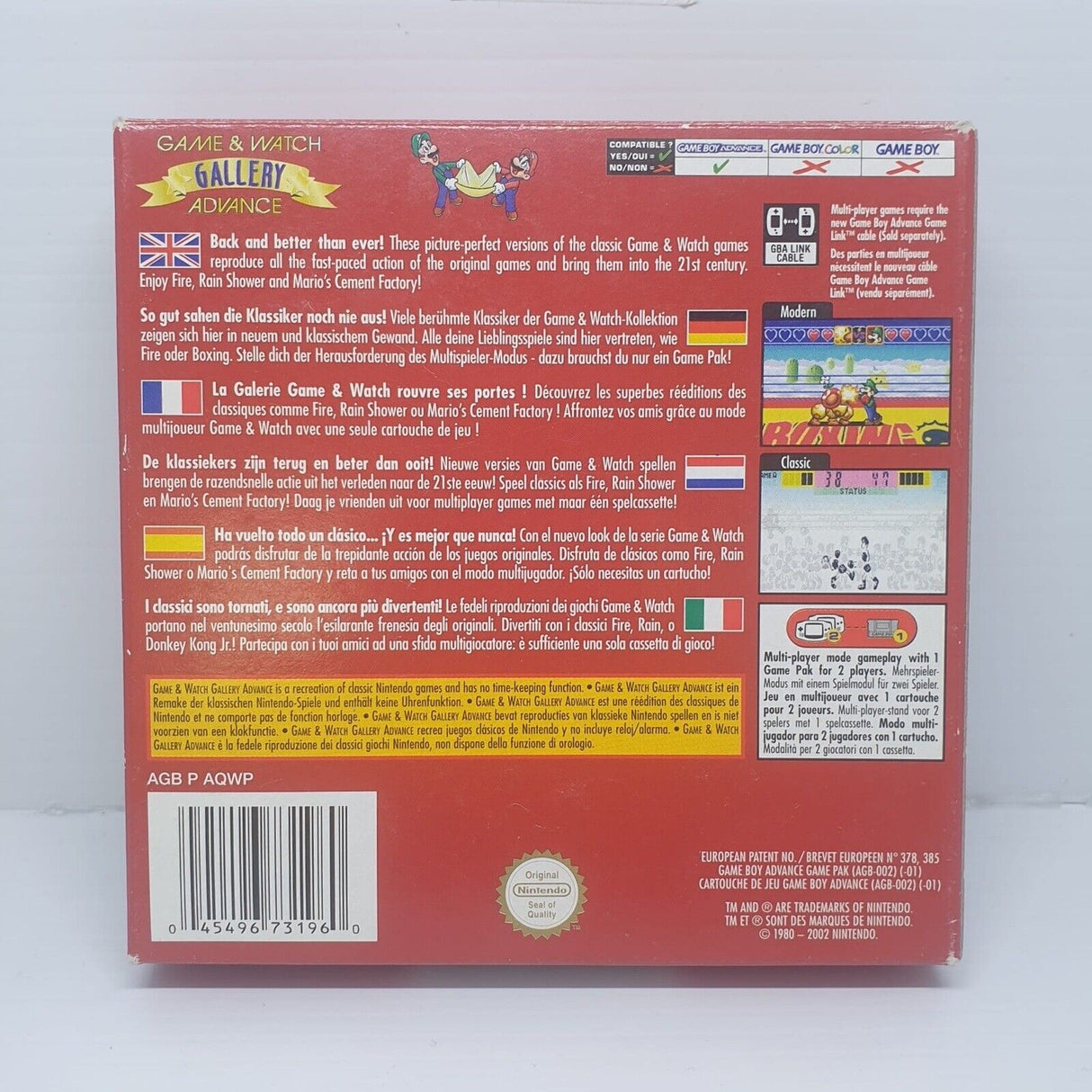 Game & Watch Gallery Advance Nintendo Gameboy Advance GBA Boxed Complete
