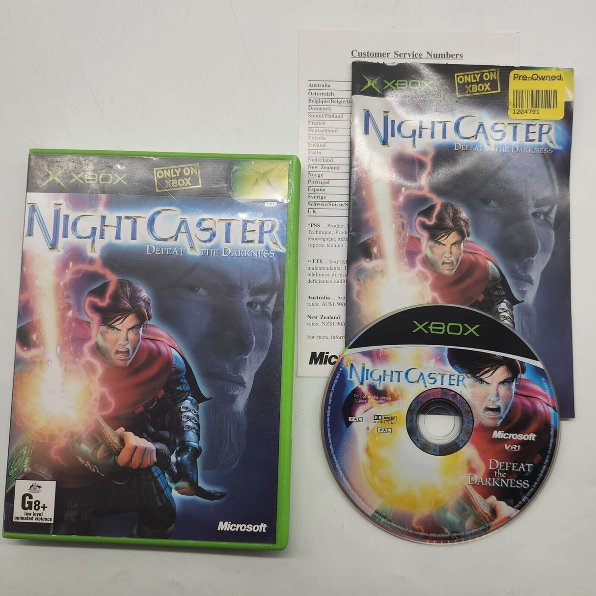 Night Caster Defeat The Darkness Xbox Original Game + Manual PAL
