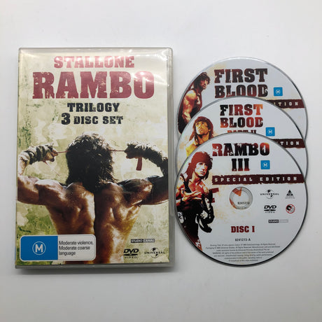 Stallone Rambo Trilogy 3 Disc Set DVD Video 25AU4