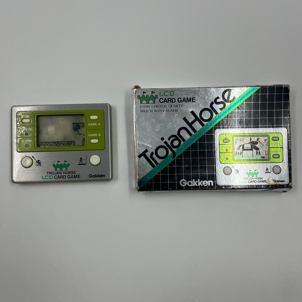 1981 Vintage Gakken LCD Trojan Horse Card Game & Clock - Trippy Trades 