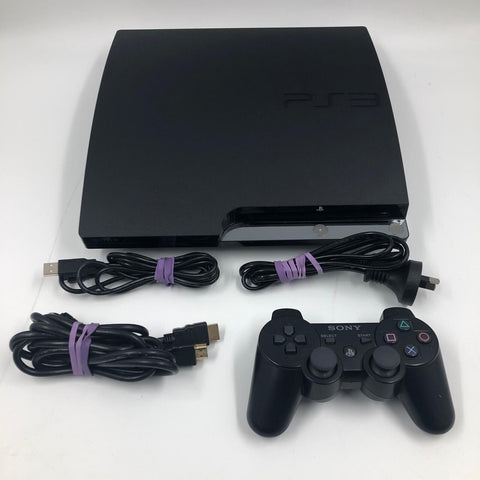 Playstation 3 PS3 Slim Black Console With Controller And All Cords 17m4
