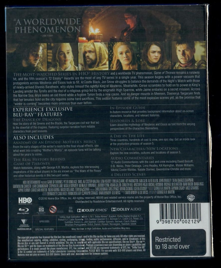 Game Of Thrones Season 5 Limited Edition Blu-ray