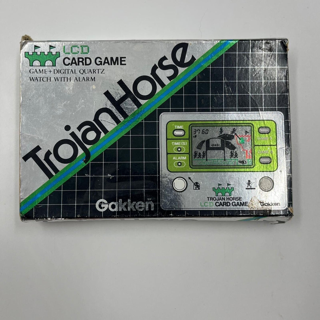 1981 Vintage Gakken LCD Trojan Horse Card Game & Clock - Trippy Trades 