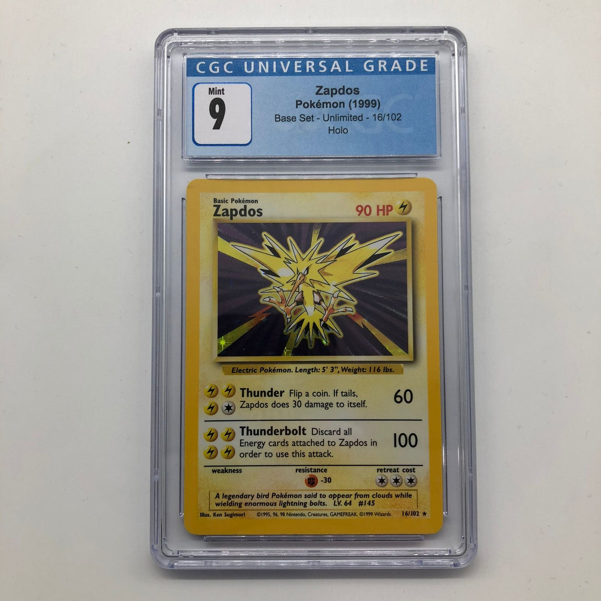 Zapdos Pokemon Card 16/102 Base Set Holo Rare Graded CGC 9-Trippy Trades