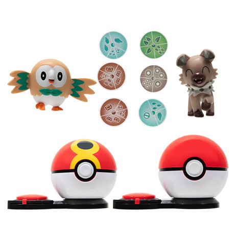 Pokémon Surprise Attack Game Rockruff & Poke Ball / Rowlet & Repeat Ball Toy