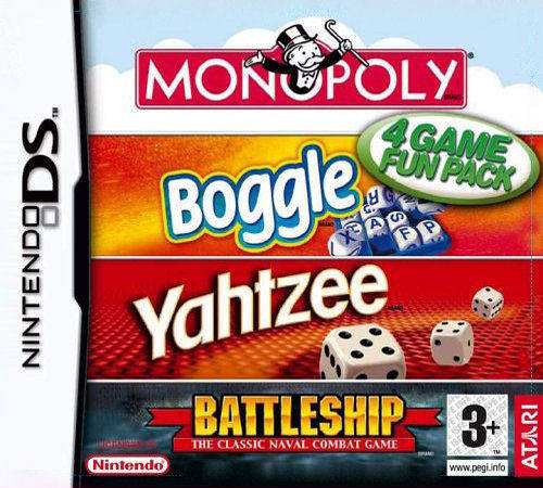 4 Game Fun Pack Monopoly/Boggle/Yahtzee/Battleship Nintendo DS NDS Game PAL