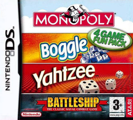 4 Game Fun Pack Monopoly/Boggle/Yahtzee/Battleship Nintendo DS NDS Game PAL