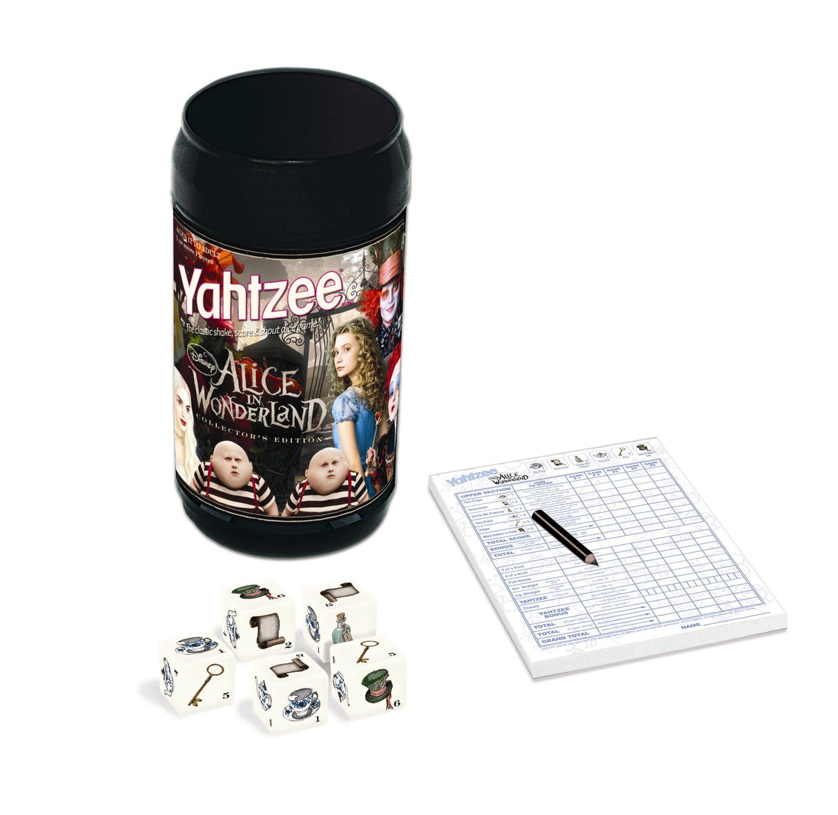 Tim Burton Alice in Wonderland Yahtzee Game Can