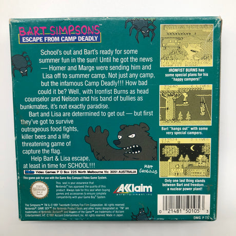 Bart Simpson's Escape from Camp Deadly Nintendo Gameboy Original Game Boxed Complete