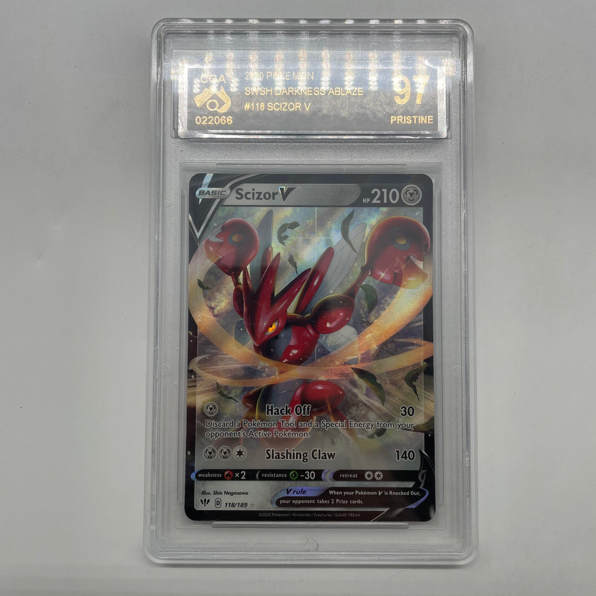 #118 Scizor V 118/189 2020 Pokémon Card Graded CGA 97