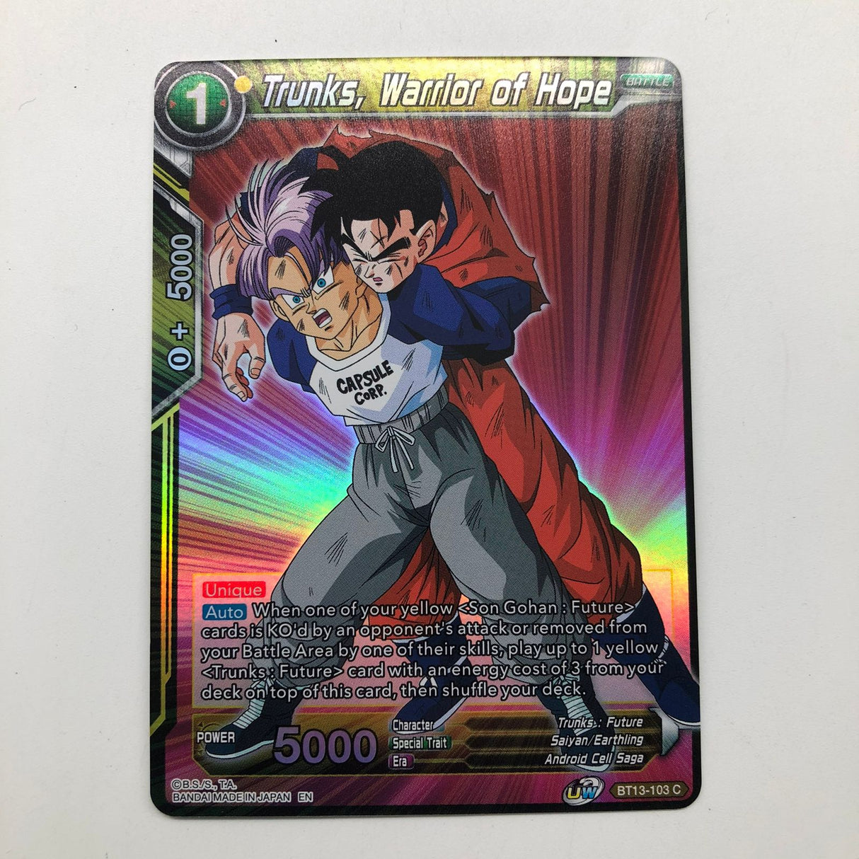 Trunks Warrior Of Hope BT13-103 Dragon Ball Super Card