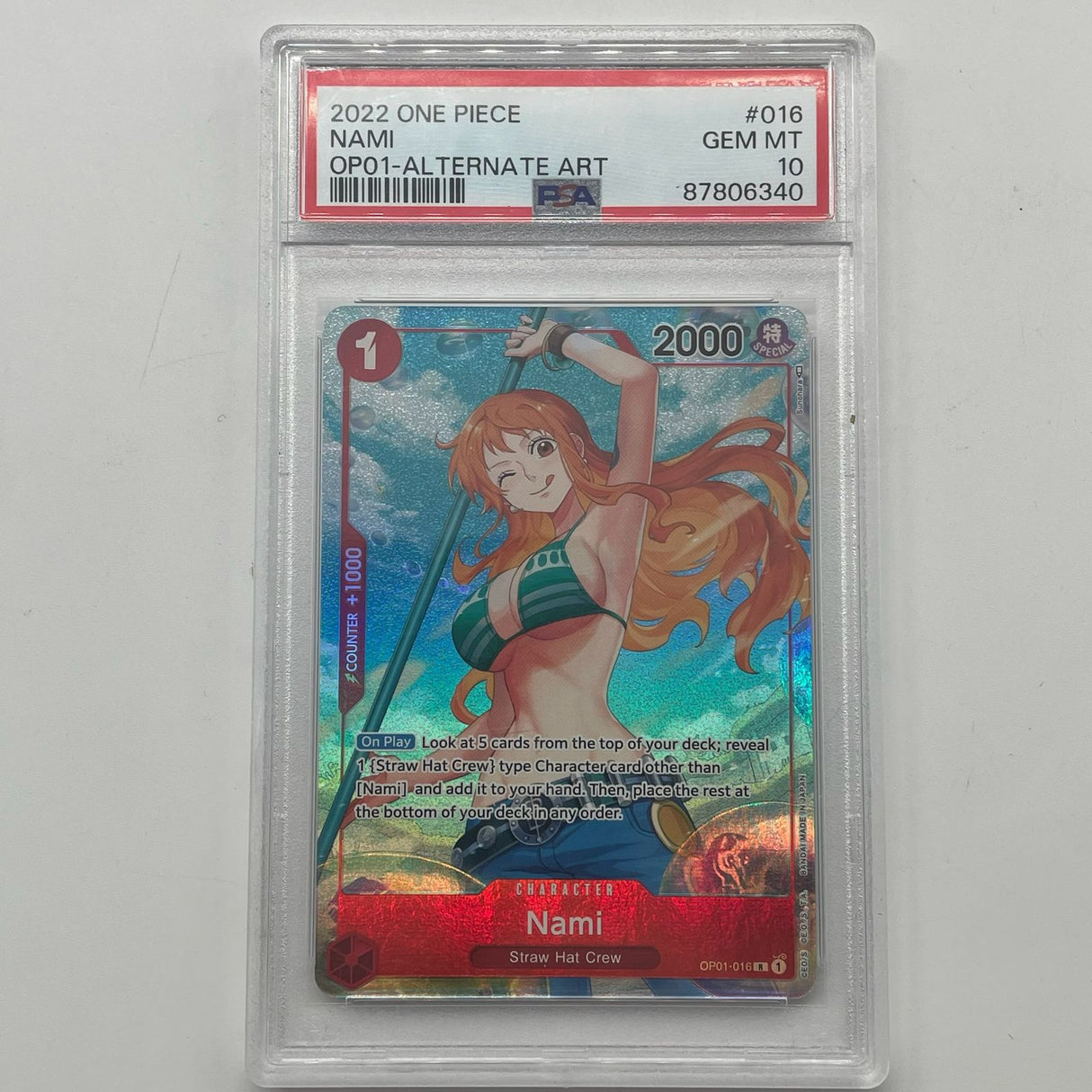 2022 Nami One Pice Card #016 Graded PSA 10 OP01-016