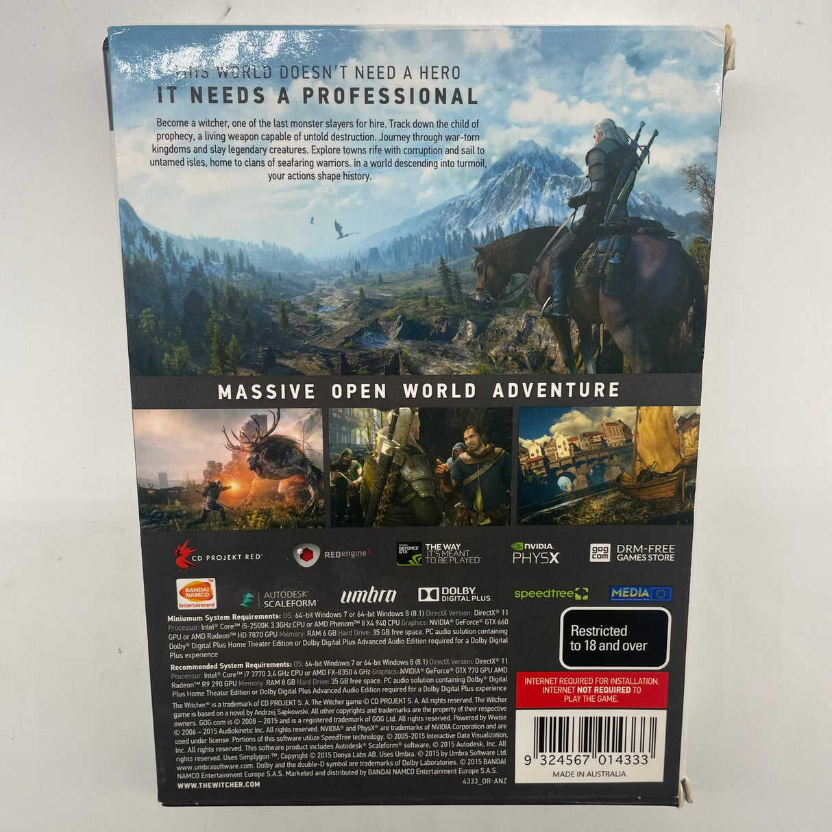 The Witcher 3 III Wild Hunt PC DVD Game Boxed Complete with CD Soundtrack