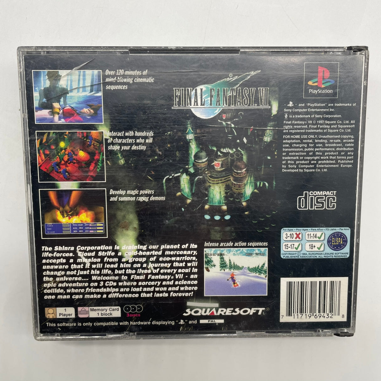 Final Fantasy VII 7 PS1 PlayStation 1 3-Disc Game PAL