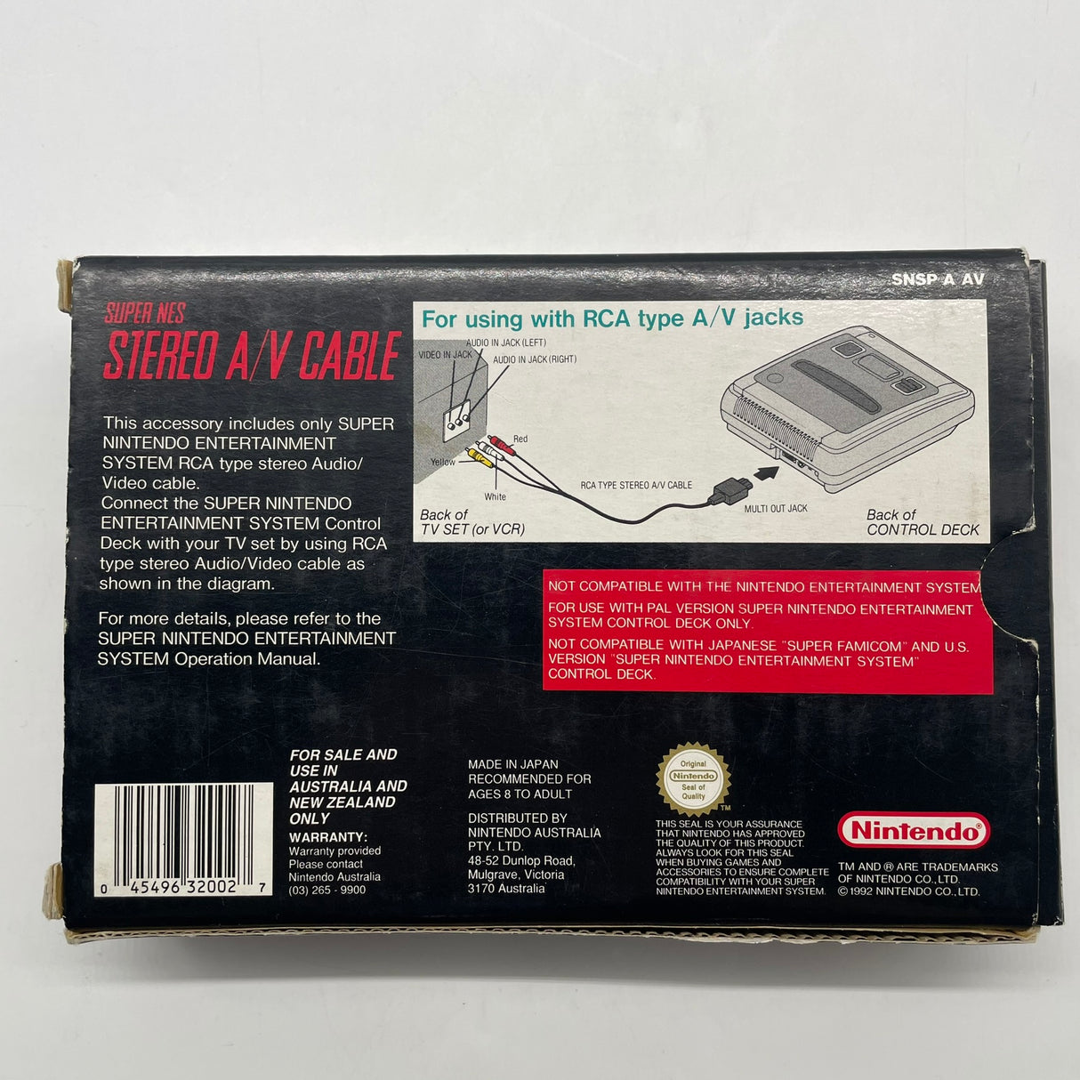 Super Nintendo Entertainment System SNES Stereo A/V AV Cable Boxed