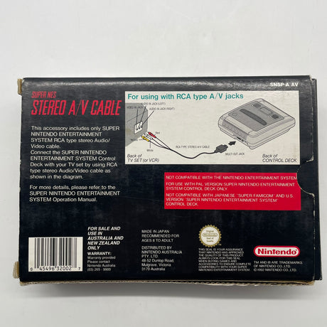 Super Nintendo Entertainment System SNES Stereo A/V AV Cable Boxed